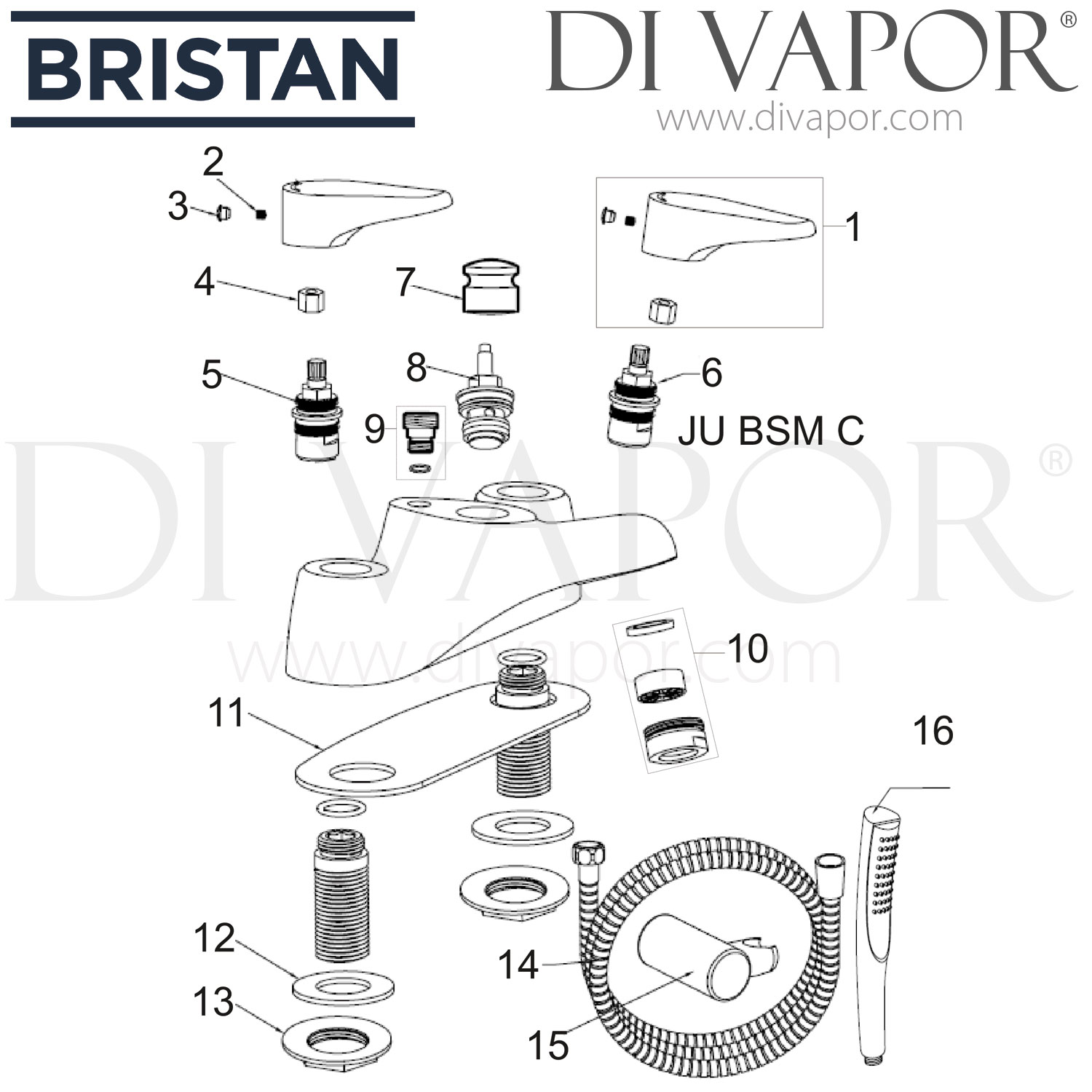 Bristan JU BSM E6 C Jute Bath Shower Mixer 6 Litre Flow Limit Spare Parts